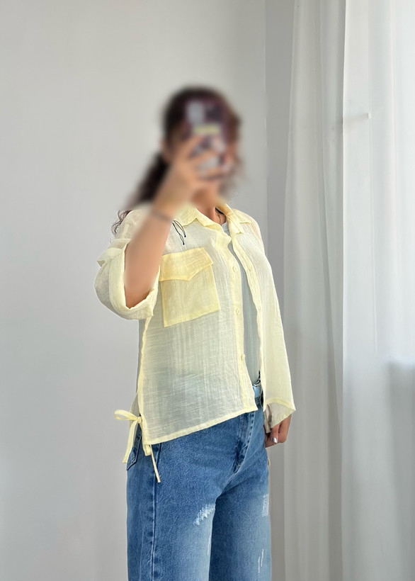 شومیز شیشه ای آستین پاکتی بغل بندی تینا