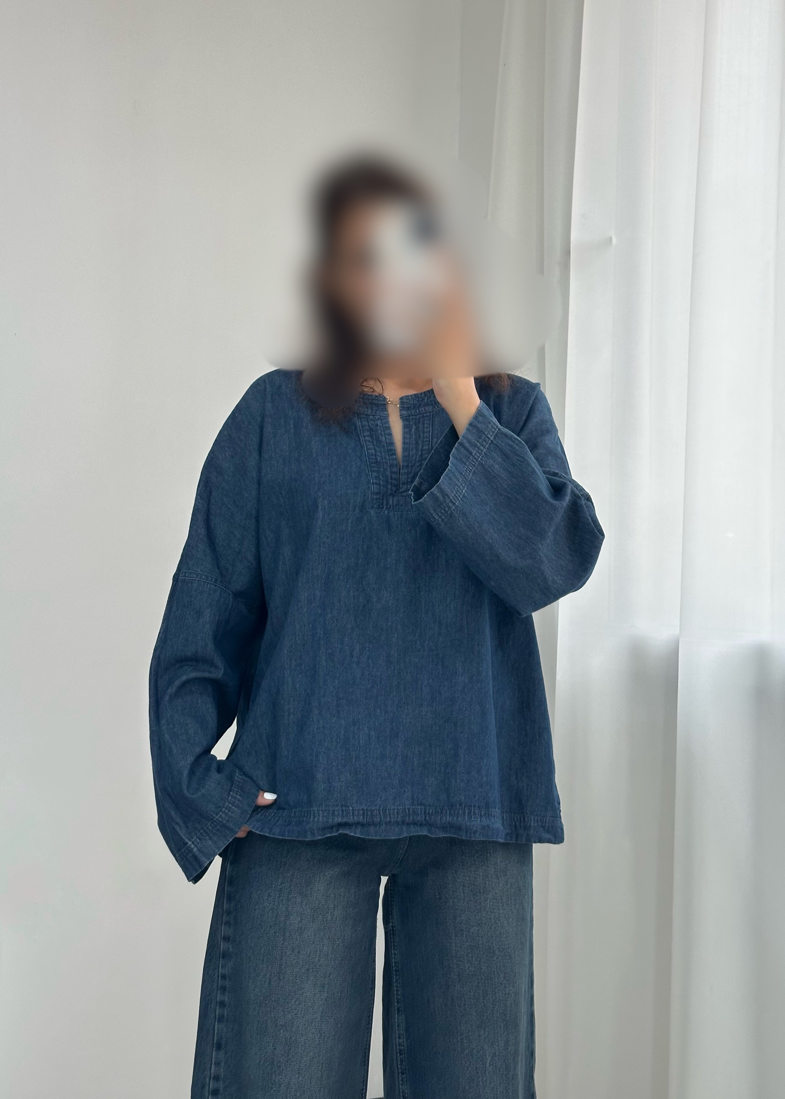 شومیز جین وارداتی جلو بسته آستین کلوش